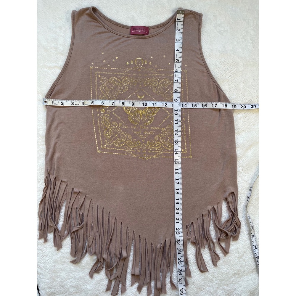 Ragdoll Tank Top Women tan Gold Butterfly Fringe Boho- Large - Picture 2 of 7